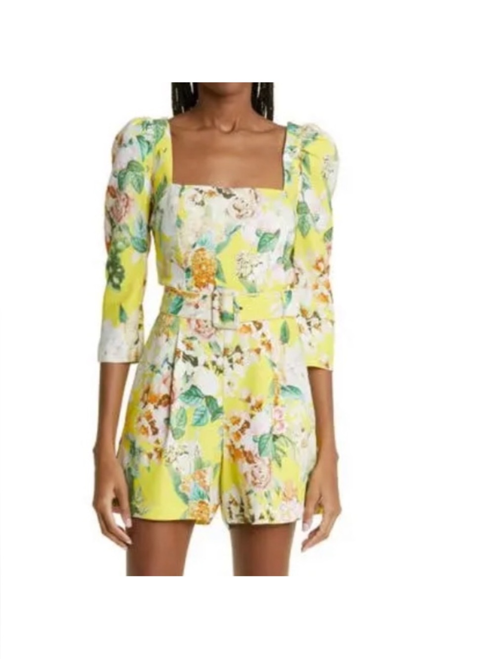 NWOT Cara Cara Yellow Floral Penelope Romper, Size S